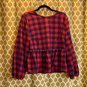 Adorable Buffalo Plaid Peplum Long Sleeve Top